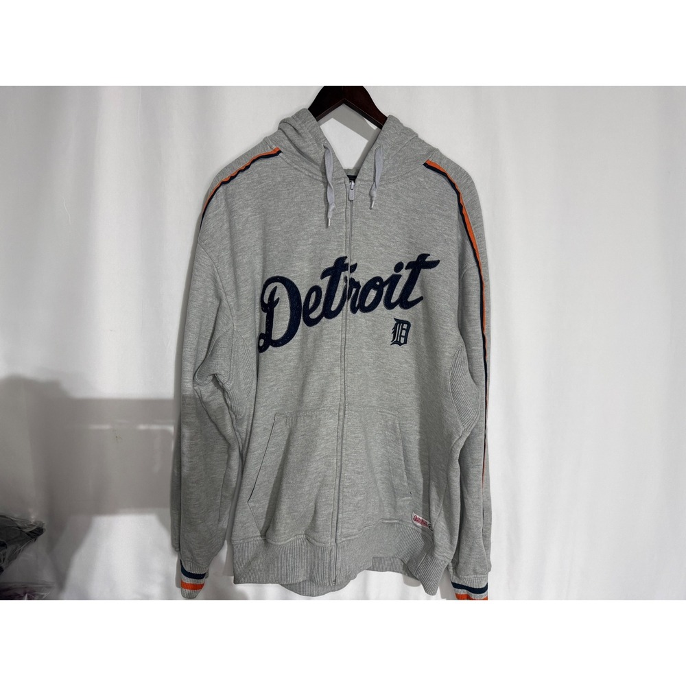 Stitches Detroit Tigers MLB Full Zip Hoodie Mens Large Gray Embroidered Logo